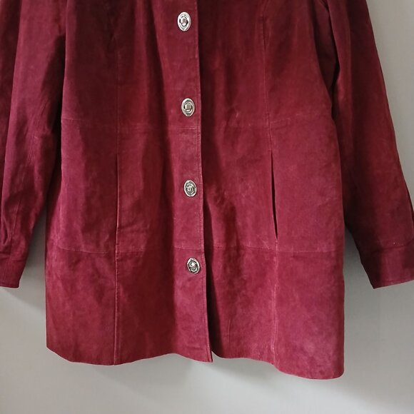 Dennis Basso Women's Size XL 100% Leather Suede Turnkey Jacket Lined Wine Red - Picture 11 of 16